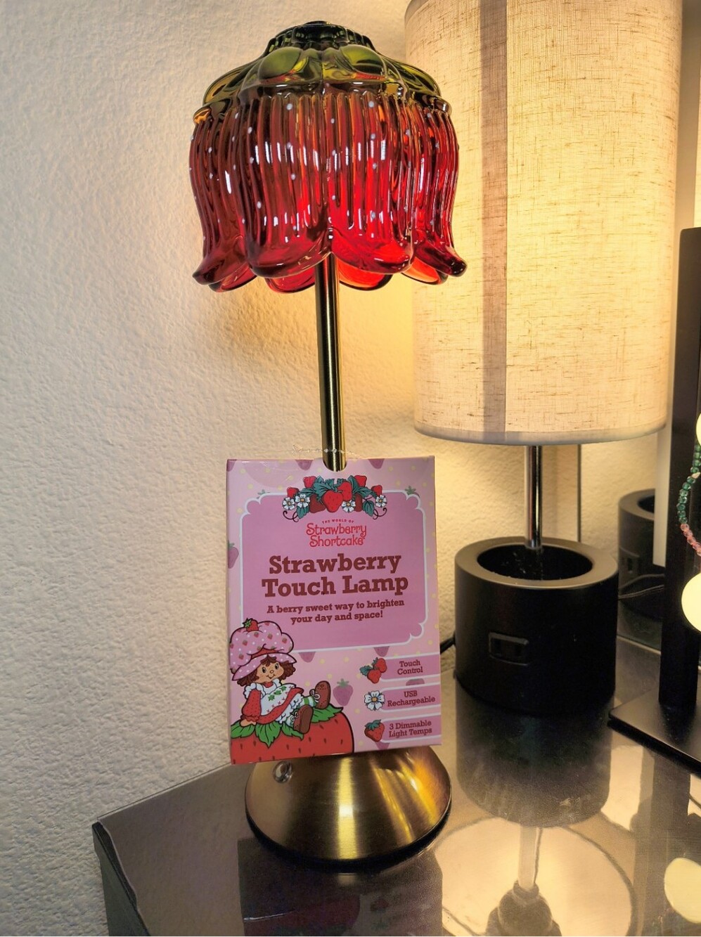 Strawberry Touch Lamp USB Rechargeable 3 Dimmable Light Temps